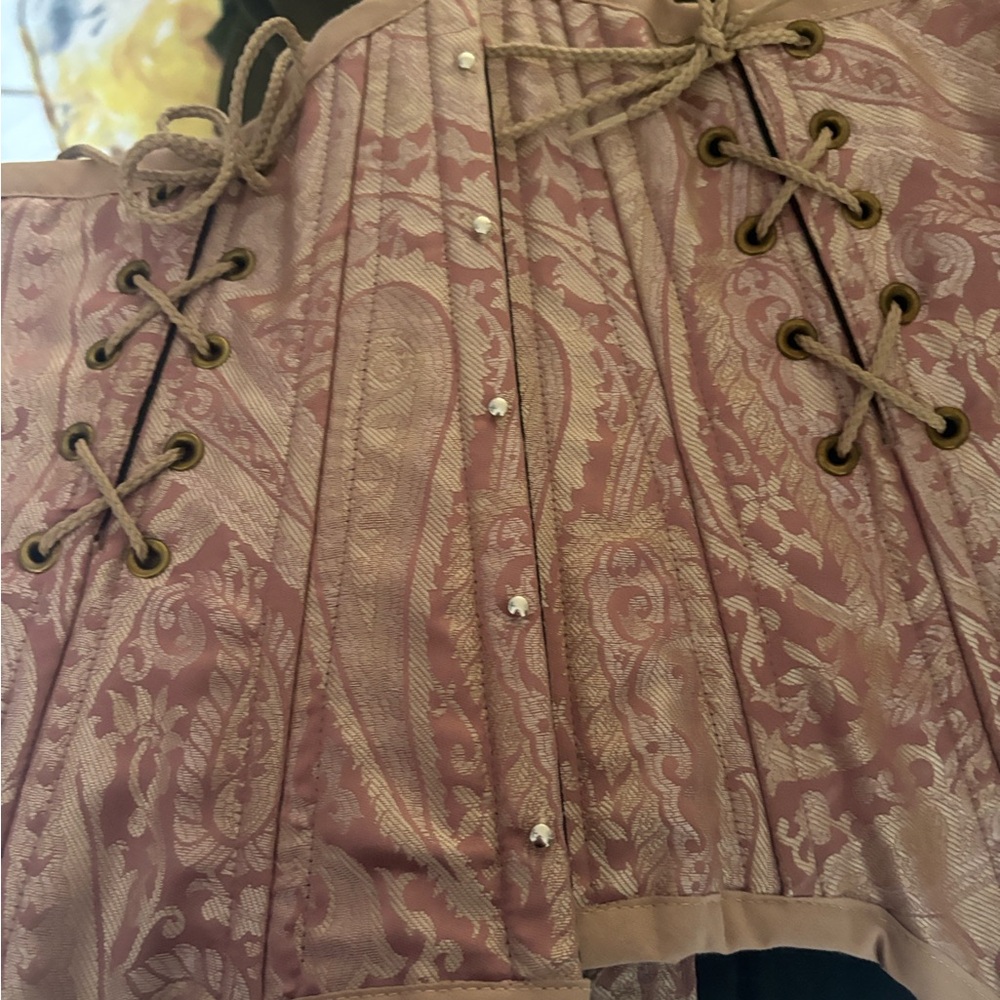 Victorian-Inspired Lace-Up Brocade Corset - Dusty Rose